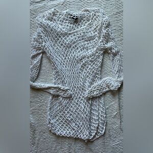Open Knit Long Sleeve Sweater Dress - Cream